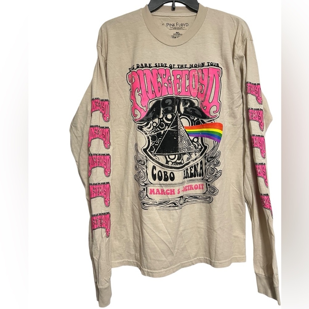 Pink Floyd Dark Side of the Moon Tour 1973 Cream Long Sleeve Tee Size M/L